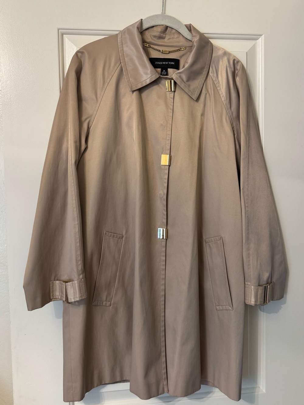 Jones New York Beige Taupe Trench Coat with Gold Hardware